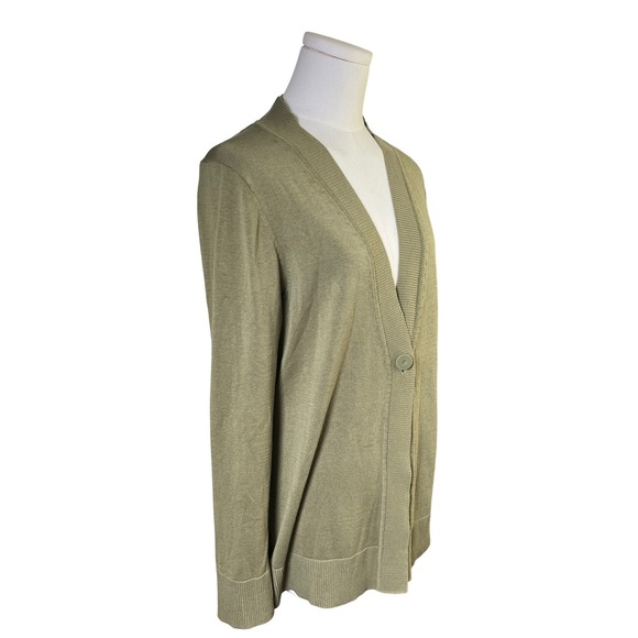 Soft Minimalist Open Front Cardigan Sage Green Silk Cotton Coldwater Creek M - Picture 3 of 9